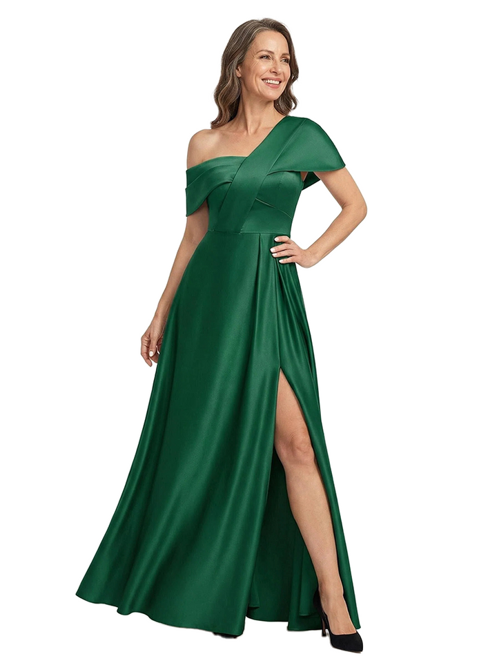 ChicSew Asymmetrical Side Slit Detail Floor Length Satin A-Line Modern Mother of the Bride Dresses