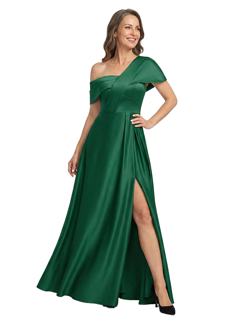 ChicSew Asymmetrical Side Slit Detail Floor Length Satin A-Line Modern Mother of the Bride Dresses