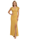 Elegant V-Neck Cap Sleeves Side Slit Mermaid Chiffon Mother Of The Bride Dress