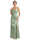 Elegant Jacquard Satin Spaghetti Straps Mermaid Long Formal Evening Dresses