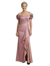 Mother Of The Groom Off Shoulder Side Slit Satin Mermaid Ruched Formal Bride Mother Wear