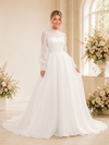 ChicSew Elegant Fancy High Neck Long Sleeves A-Line Chiffon Floor-Length Wedding Dresses