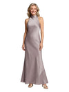 Chic Halter Sleeveless Satin Mother of The Groom Dress Floor-Length Mermaid Gown