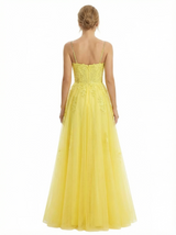 Pretty Elegant Lace Corset Bodice Spaghetti Strap Tulle Prom Ball Gown With High Slit