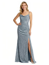 Elegant Jewel Spaghetti Straps Floral Burnout Chiffon Sheath Formal Evening Dresses