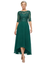 ChicSew Elegant Chiffon Lace Illusion High Low Half Sleeves A-Line Mother Of The Groom Dress