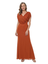 ChicSew V-Neck Draped Wrap Shoulder Chiffon Ankle Length A-Line Mother of the Bride Dress