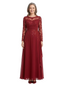 ChicSew Jewel  Lace  Long Sleeve Ruched Waist Floor Length Chiffon Romantic Mom Of The Groom Dresses