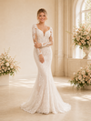 ChicSew Morden V-Neck Long Sleeves Satin Lace Mermaid Floor-Length Wedding Dress