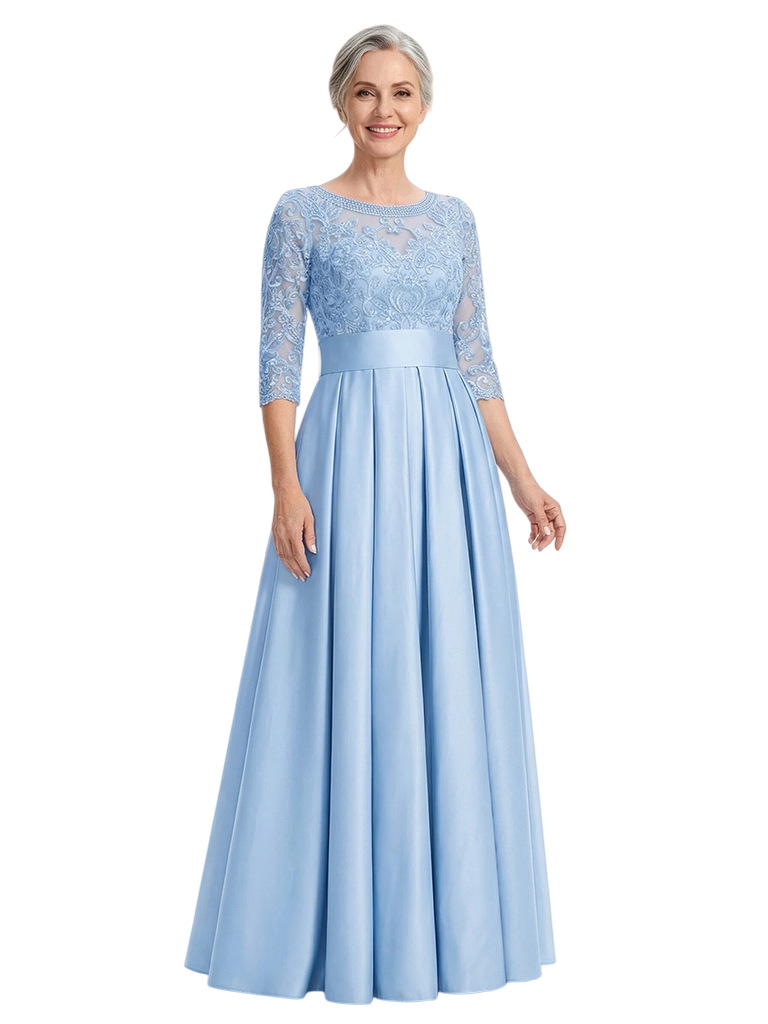 ChicSew Elegant Silky Satin Lace Applique A-Line Mother Of The Groom Dresses With Half Sleeves