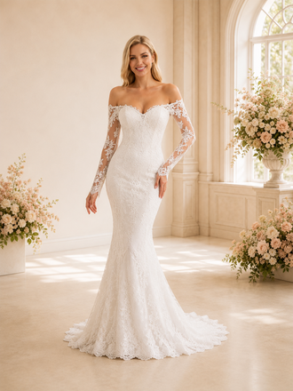 ChicSew Delicate Sweetheart Mermaid Lace Tulle Long Sleeves Maxi Wedding Dresses