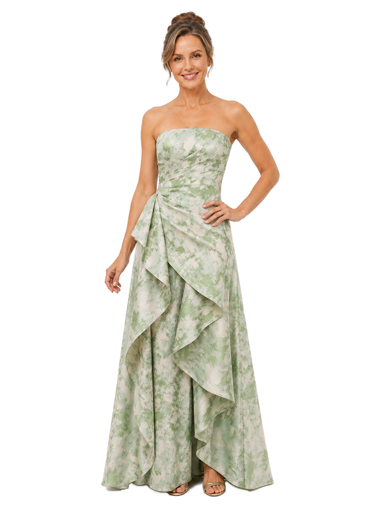 Chicsew Elegant Floral Strapless Ruched Floor-Length Mother of The Bride Dress