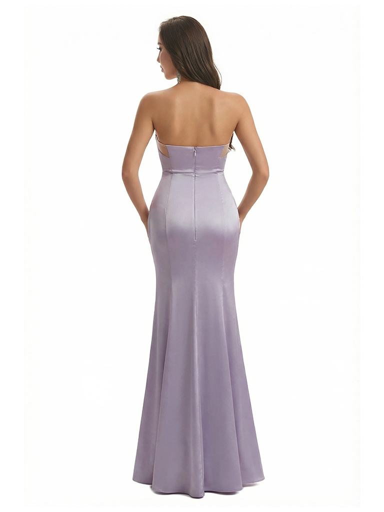 Sexy Sweetheart Bonings Silky Satin Mermaid Maxi Formal Evening Gowns Side Slit