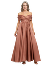 ChicSew Stunning Off The Shoulder A-Line Silky Satin Mother Of The Groom Dress Pleated Formal Gown