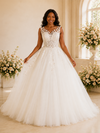 ChicSew Elegant A-Line Illusion Sleeveless Tulle Long Wedding Dress With Lace Appliques