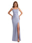 Elegant Spaghetti Straps Silky Satin Mermaid Side Slit Long Bridesmaid Dresses Online