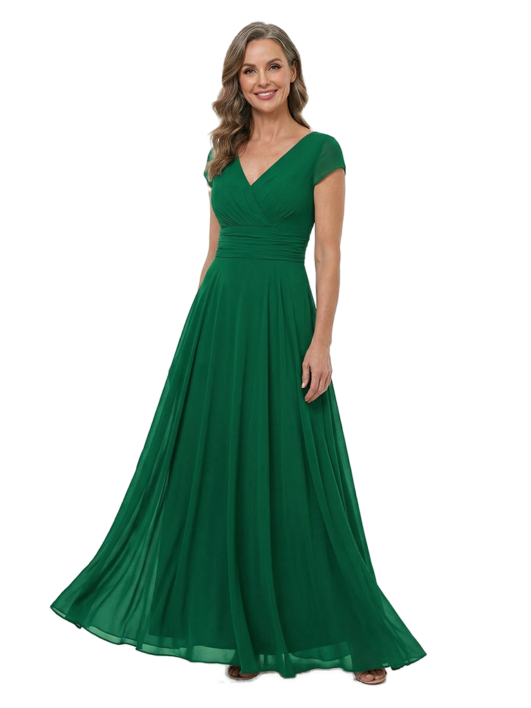 ChicSew V-Neck Short Sleeve Floor Length Chiffon Modern Mother of the Bride Dresses