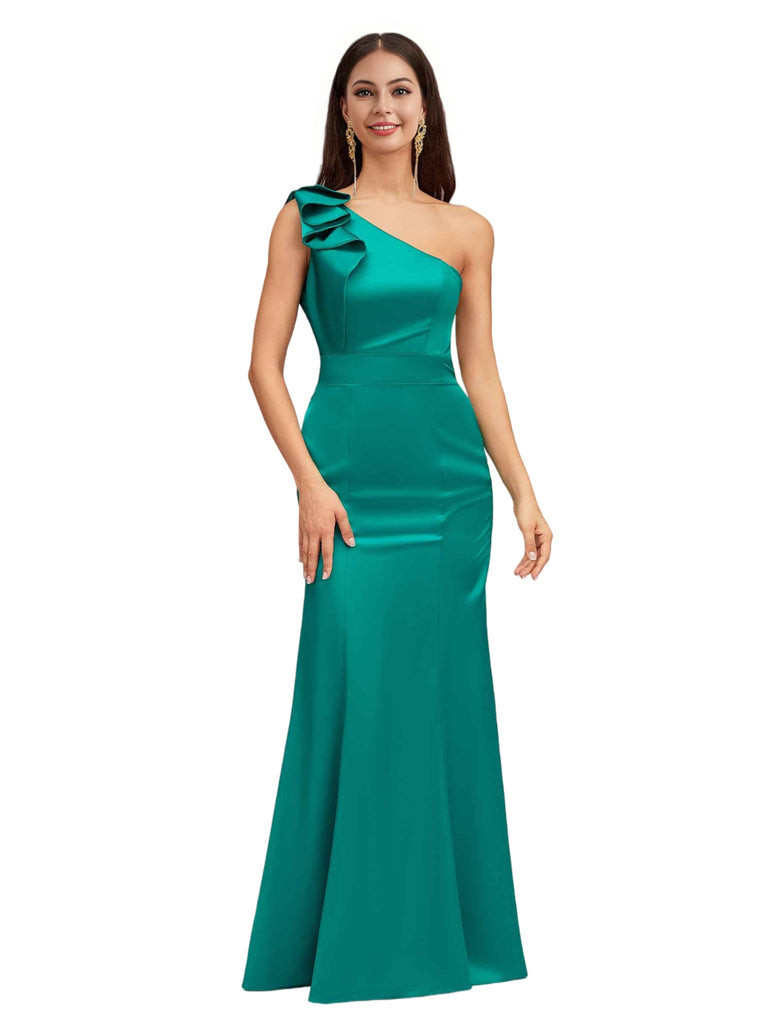 Sexy One Shoulder Mermaid Soft Satin Beauty Long Bridesmaid Dresses