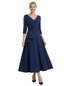 Chicsew Modern V-Neck 3/4 Sleeves Tea-Length A-Line Mother Of The Bride Dresses