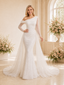 ChicSew Unique Mermaid Asymmetrical Neckline Glitter Tulle Long Sleeves Maxi Wedding Dresses With Overskirt