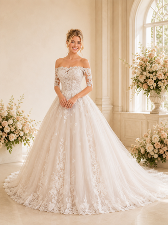 ChicSew Romantic Off The Shoulder Lace Tulle A-Line Maxi Long Wedding Dresses