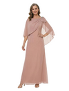 ChicSew Bateau Cape Sleeve Rhinestone Floor Length Chiffon Romantic Mom Of The Groom Dresses