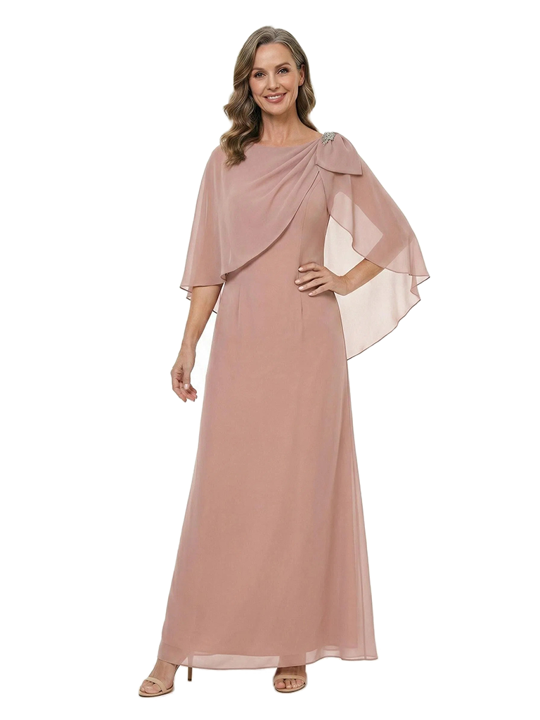 ChicSew Bateau Cape Sleeve Rhinestone Floor Length Chiffon Romantic Mom Of The Groom Dresses