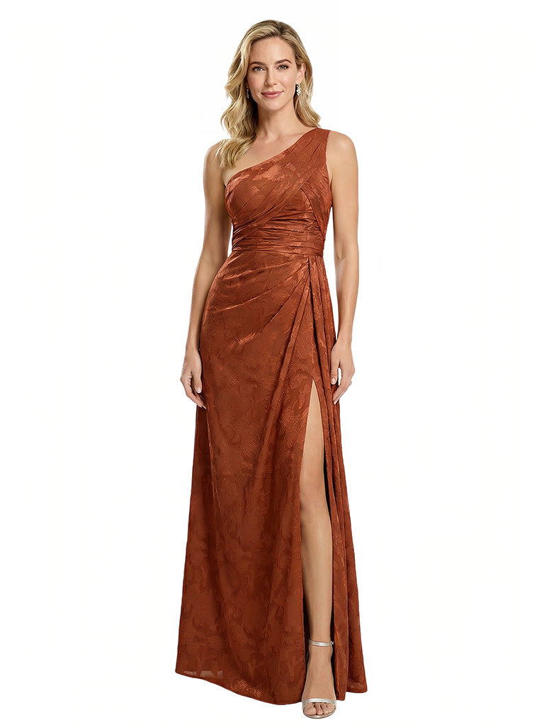Elegant One Shoulder Floral Burnout Chiffon A-Line Formal Evening Dresses
