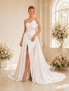 ChicSew Morden Strapless Satin Side Slit Mermaid Floor-Length Wedding Dress With Overskirt