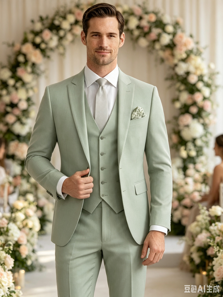 Classic 2 Piece Sage Men's Suit with Regular Fit and Sophisticated Peak Lapel