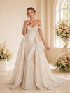 ChicSew Unique Fancy Off The Shoulder Glitter Tulle Mermaid Maxi Long Wedding Dress With Overskirt