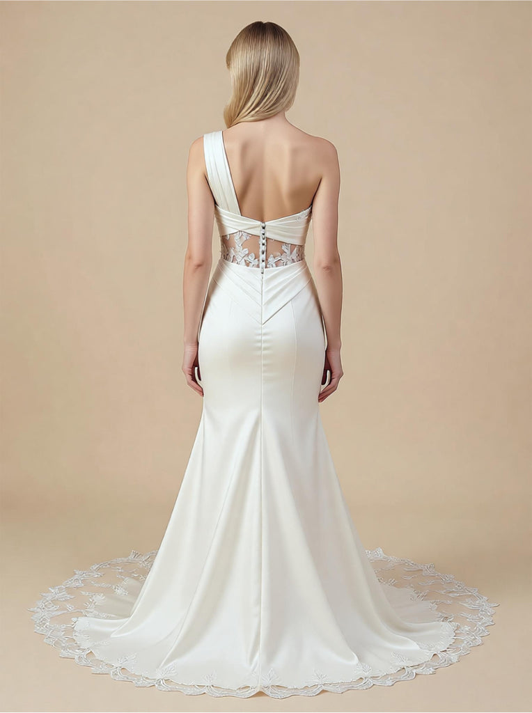 Mermaid One Shoulder Sleeveless Maxi Long Satin Wedding Dresses Online