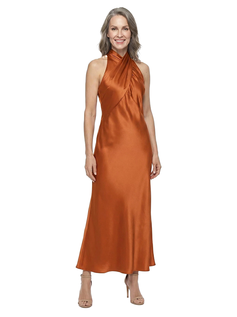 ChicSew Beautiful Halter Neck Sleeveless Mother Of The Groom Dresses Cross Front Satin A-Line Formal Gown