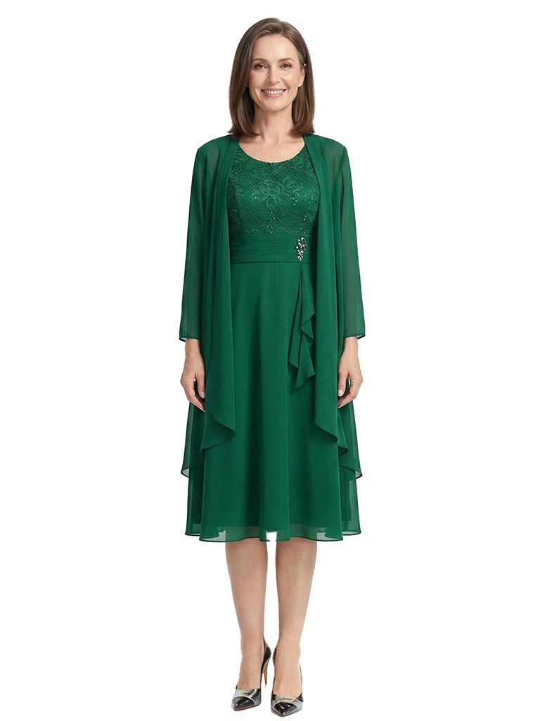ChicSew Scoop Long Sleeve Chiffon Jacket Lace  A-Line Mother Of The Bride And Groom Dresses