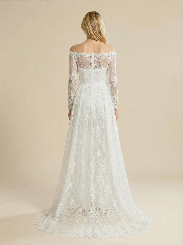 Jumpsuit Off Shoulder Lace Maxi Long Bridal Jumpsuit With Overskirt