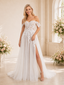 ChicSew Elegant A-Line Off The Shoulder Lace Tulle Long Wedding Dresses With Side Slit