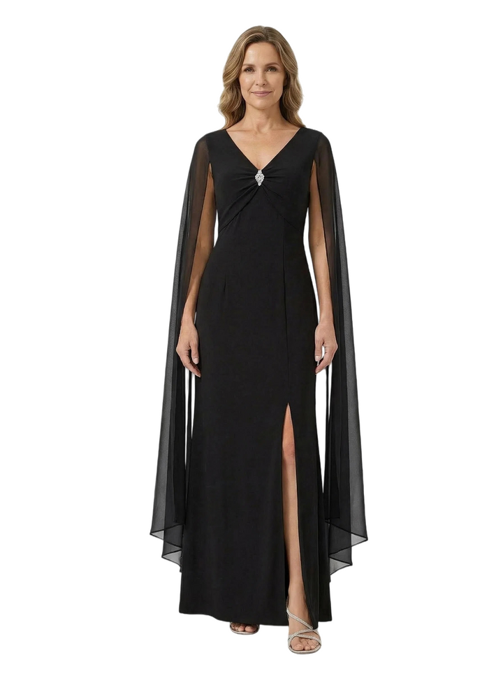 Chicsew V-Neck Long Sleeves Mermaid Side Slit Chiffon Modern Mom Of The Groom Dresses