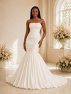 ChicSew Fancy Strapless Satin Mermaid Maxi Long Wedding Dress With Pleats