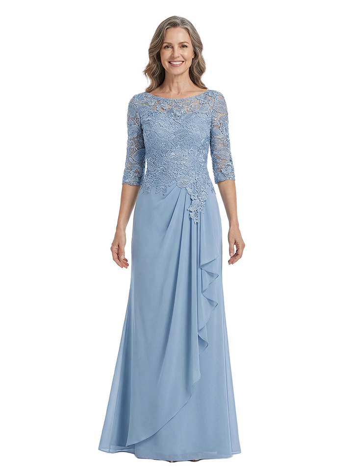 ChicSew Modern Lace Mother Of The Groom Dress With Half Sleeves Ruffled Chiffon Evening Gown