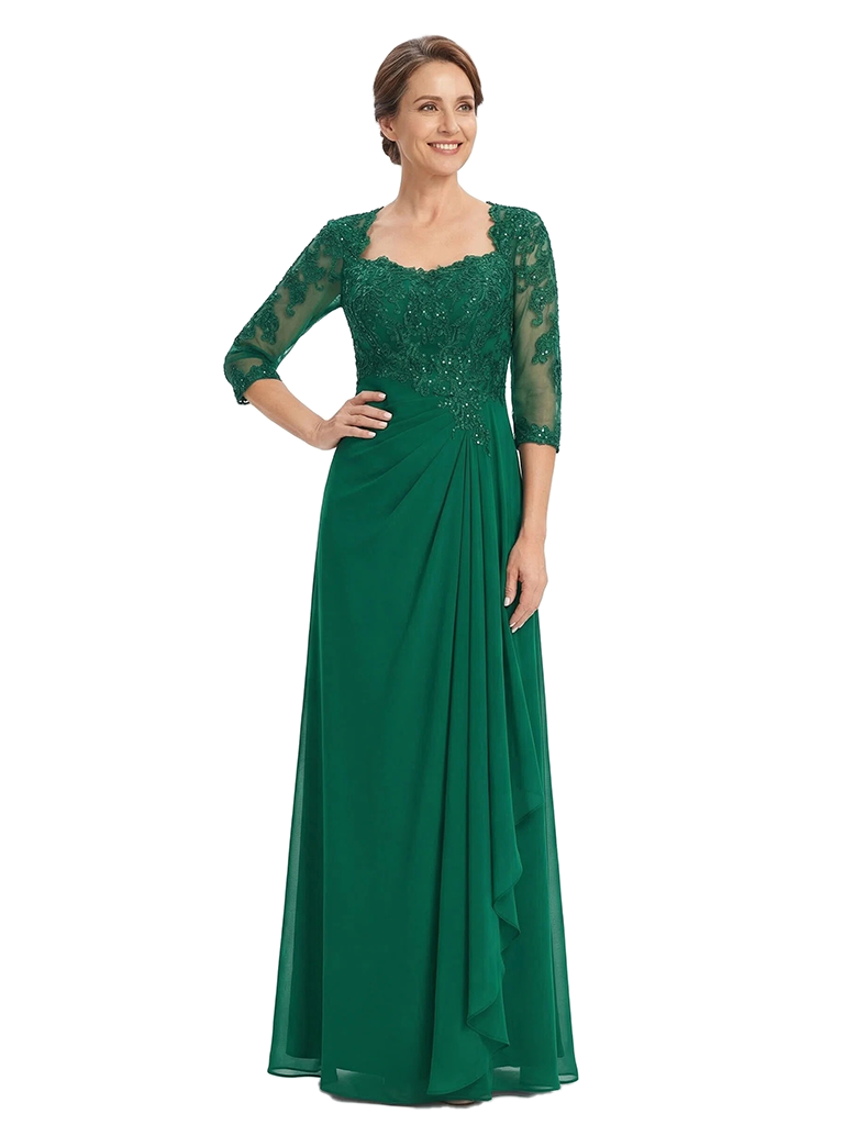 ChicSew Lace Long Sleeve Ruffle Floor Length Chiffon Mom Of The Groom Dresses