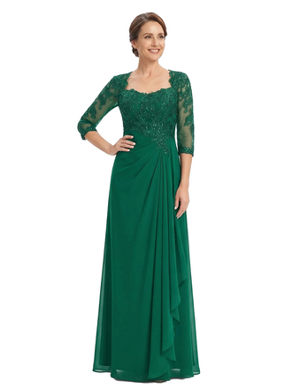 ChicSew Lace Long Sleeve Ruffle Floor Length Chiffon Mom Of The Groom Dresses