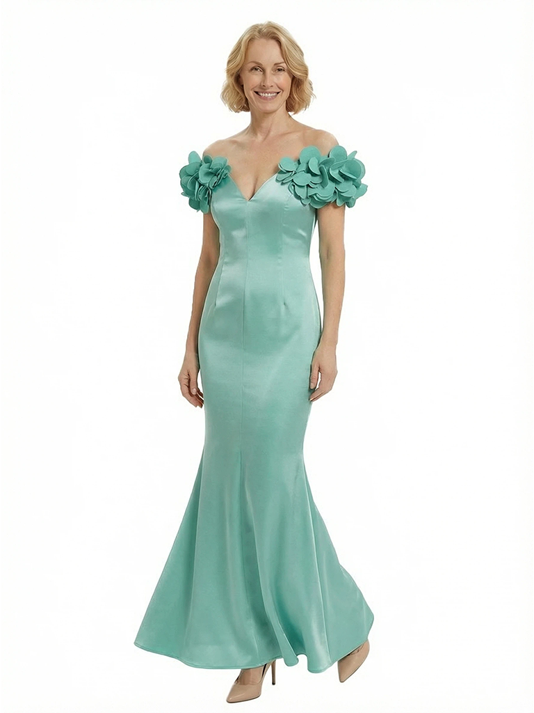 Chicsew Fancy Mother Of The Bride Dress V-Neck Sleeveless Mermaid Floor Length Satin