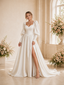 ChicSew Fancy Sweetheart A-Line Satin Long Sleeves Maxi Wedding Dress With Side Slit