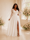 ChicSew Elegant V-Neck Side Slit Lace Appliques Chiffon Maxi A-Line Wedding Dress