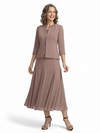 ChicSew Chiffon A-Line Mother Of The Groom Dress With Jacket Tea Length Beaded Neckline Set
