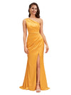 Sexy Mermaid One Shoulder Side Slit Beauty Long Soft Satin Bridesmaid Dresses Online