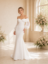 ChicSew Elegant Off The Shoulder Long Sleeves Crepe Mermaid Maxi Wedding Dress