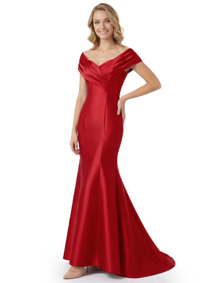 Chicsew Fancy Satin Off Shoulder Ruched Mermaid Mother Of The Groom Gowns