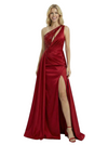 ChicSew One Shoulder Ruched Mermaid Satin Maxi Long Evening Gown Slit With Side Overlay