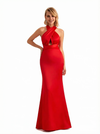 Sexy Halter Criss Cross Mermaid Satin Maxi Formal Dresses For Women Side Slit